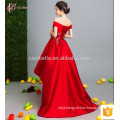 Red Off-shoulder Long Floor-Length embroidery ethnic satin evening dress 2017